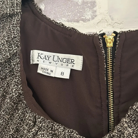 Kay Unger Women’s Dress Tweed Knee Length Brown V-Neck Fall Career Work Size 8 - Picture 10 of 13
